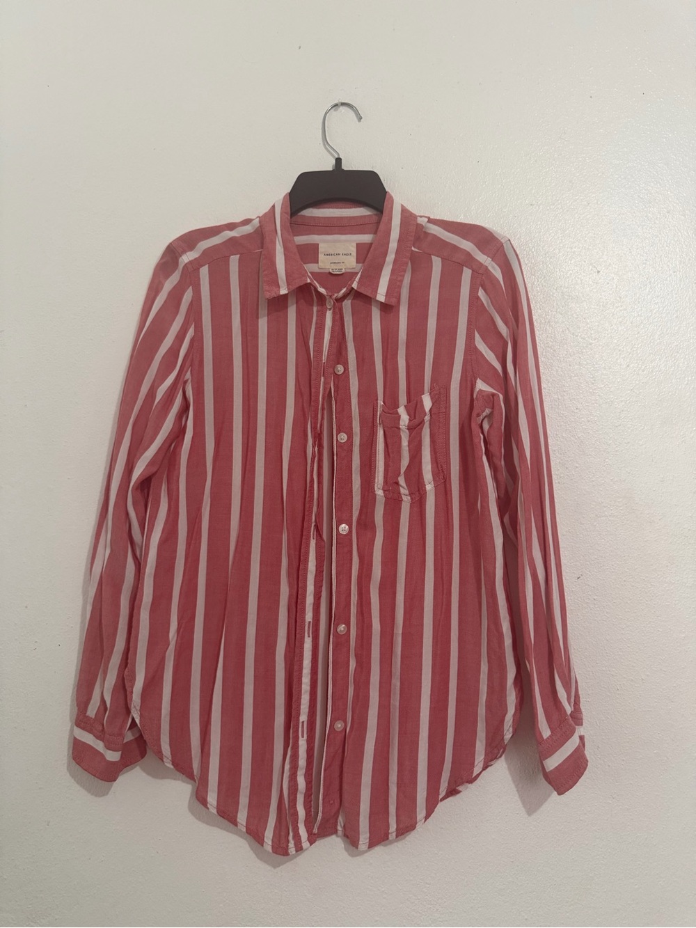 American Eagle Outfitters Red and White Striped Button-Down Shirt